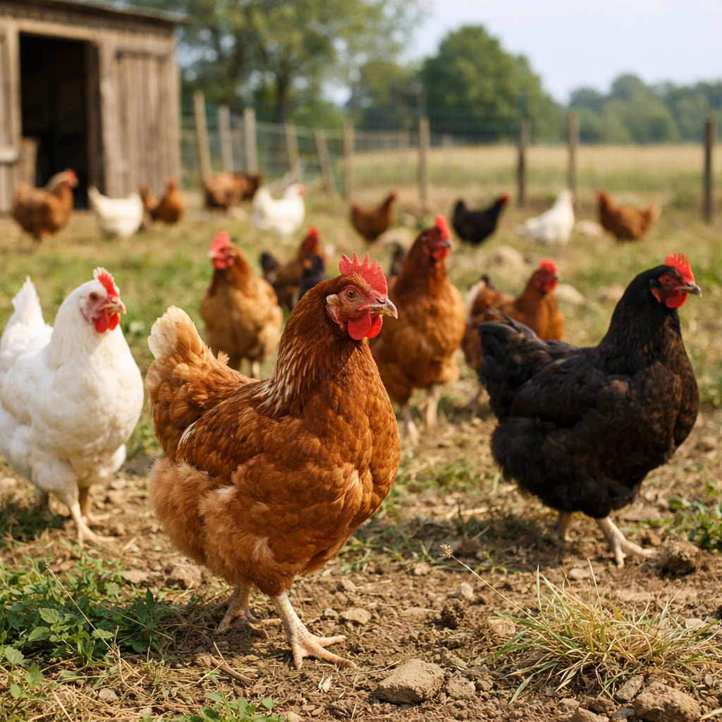 Free-range chickens at Leshole farm